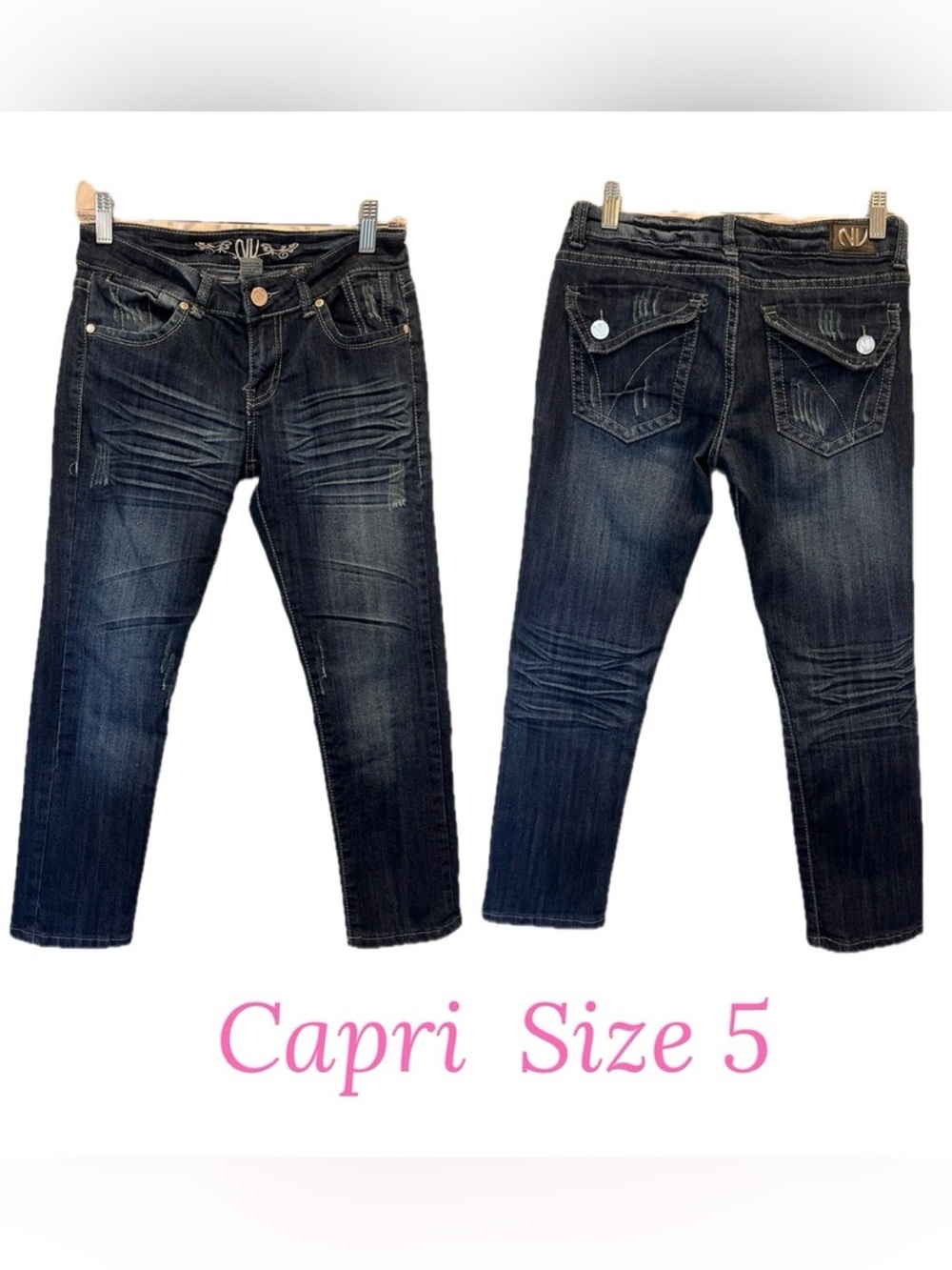 Size 5 Dark Wash Capri Cropped Distressed Denim